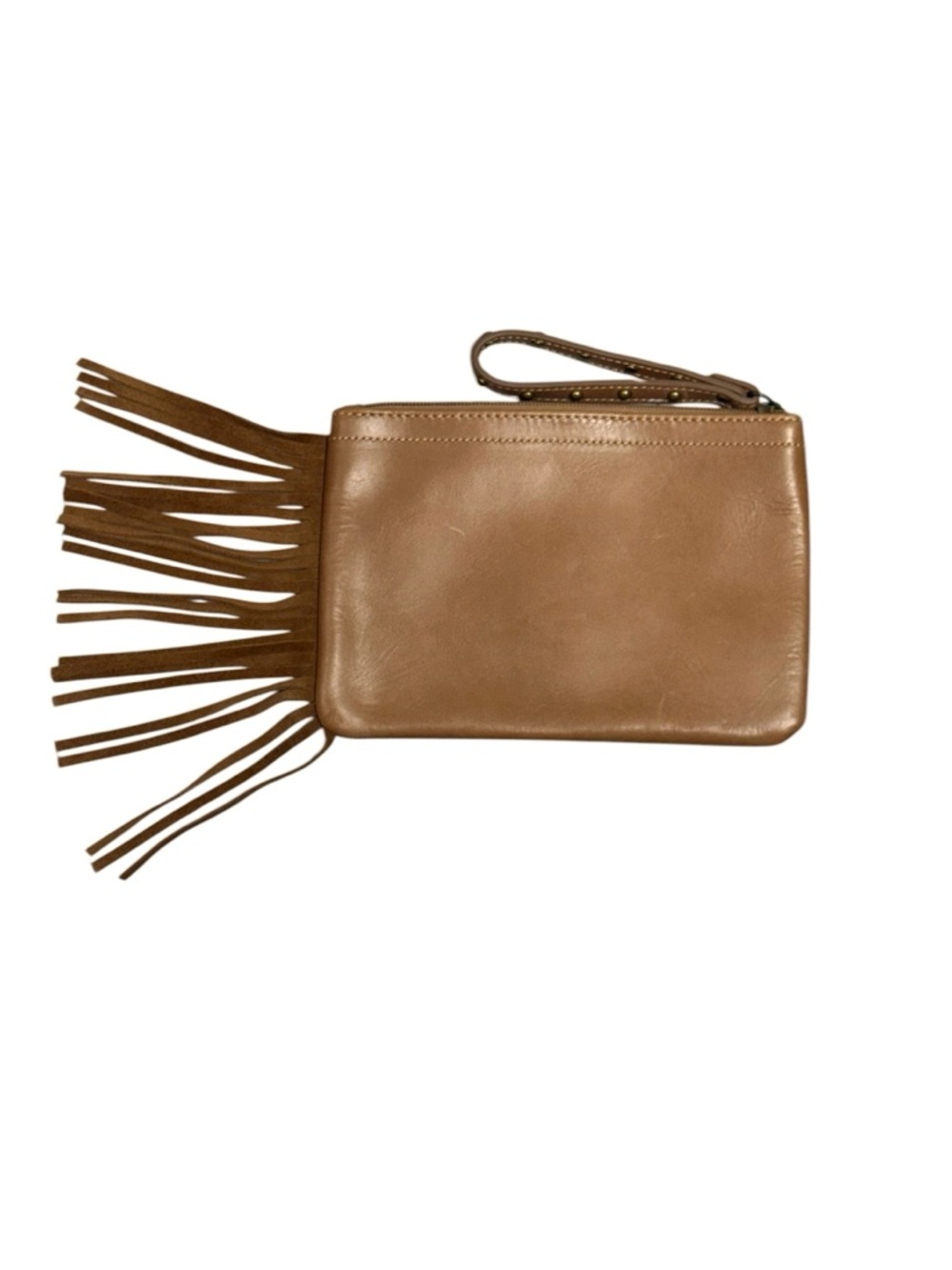 Ariat Tan Leather Fringe Wristlet Western Boho Studded Clutch Bag - Picture 4 of 7